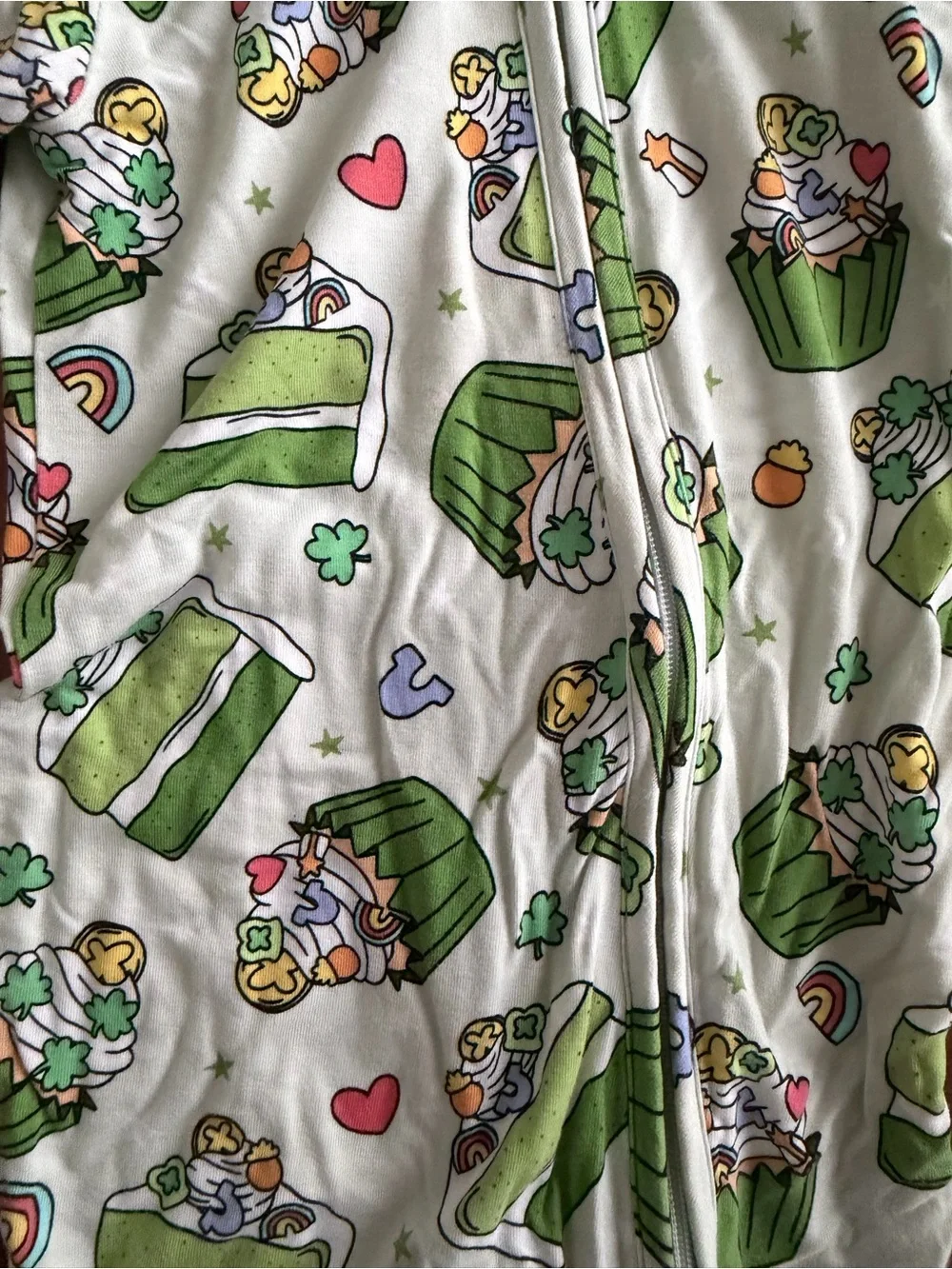 Caden Lane Green Cupcake & Shamrock Print Footie 3-6 mos - worn 3 times!